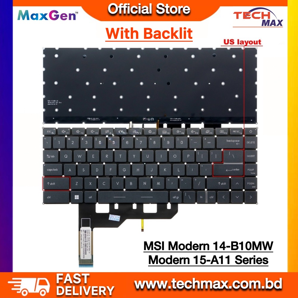 MSI Modern 14 B4MW MS-14DK B10MW B11MO B11MOU B45MW MS-14D1 MS-14D3, Modern 15 A11M A11ML A11SBU MS-1552 Summit B14 A11M B15 A11M Series US Laptop Keyboard (Original Backlit) 2 MSI Modern 14 15 Summit B14 B15 Keyboard Backlit US Layout Replacement