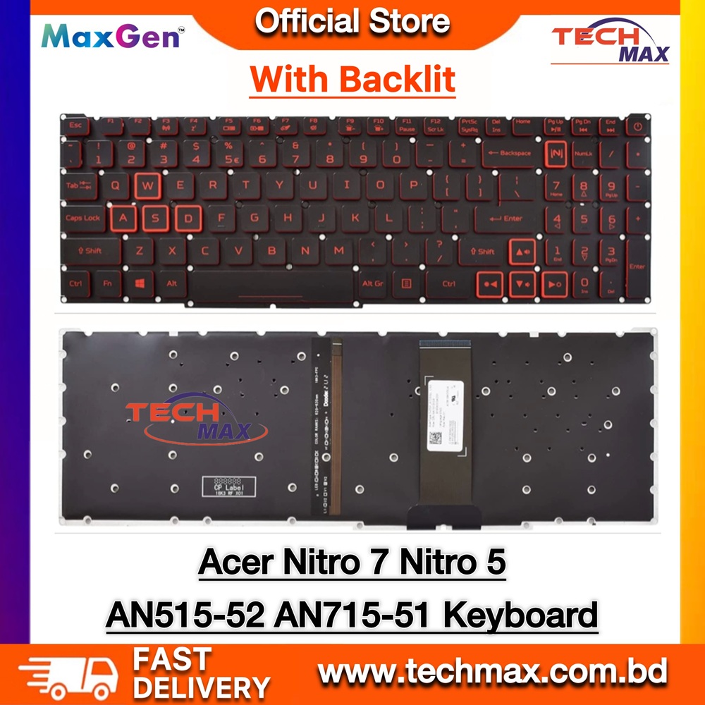 Acer Nitro 5 AN515-31 AN515-41 AN515-42 AN515-43 AN515-44 AN515-51 AN515-52 AN515-53 AN515-54 N20C1 N22C1 N17C1, Nitro 7 AN715-51 AN517-51 Series Laptop Keyboard (With Backlit) 1 Acer Nitro 5 AN515 AN715 backlit gaming laptop keyboard replacement black BD