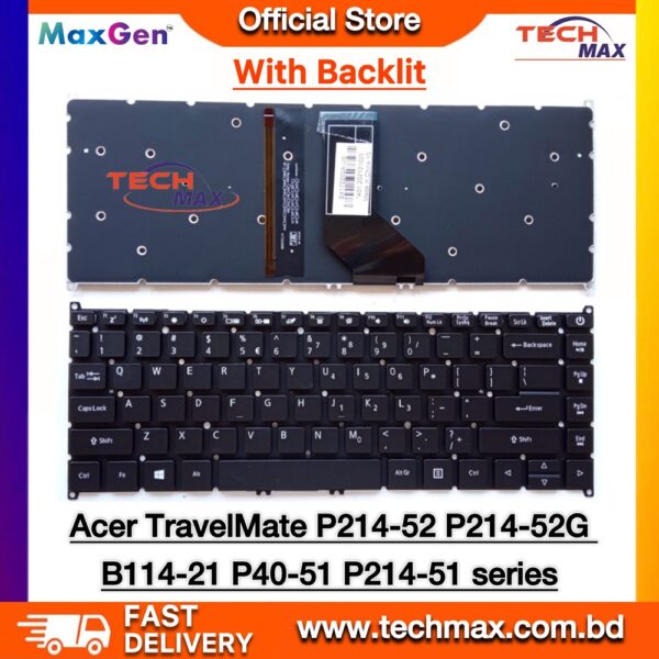 Acer TravelMate P214-52 P214-51 backlit laptop keyboard replacement black