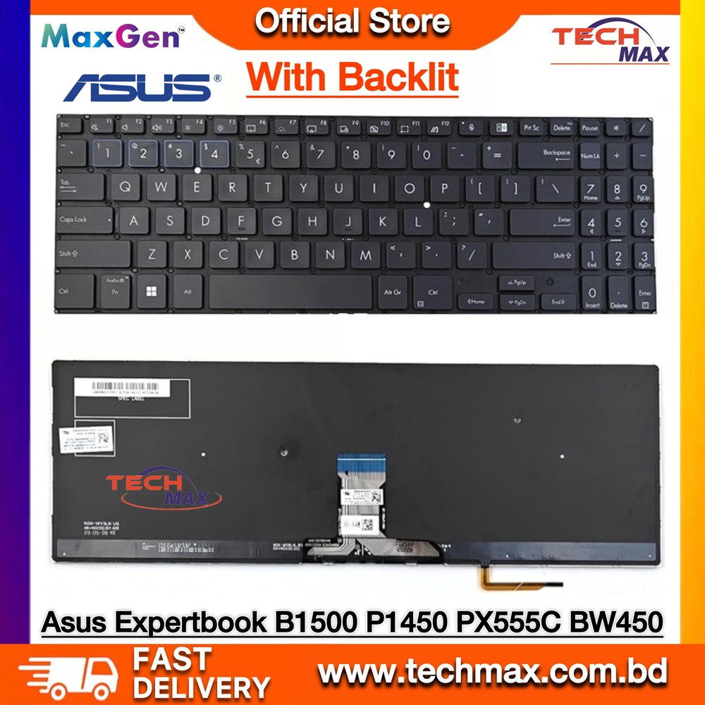 Asus Expertbook B1500 B1500C B1500CE P1450 PX555C BW450 Series Laptop Keyboard (With Backlit) 1 ASUS ExpertBook B1500 B1500CE P1450 PX555C BW450 backlit keyboard replacement