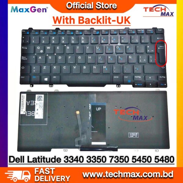 Dell Latitude 3340 3350 E5450 E7450 7350 UK layout backlit laptop keyboard replacement