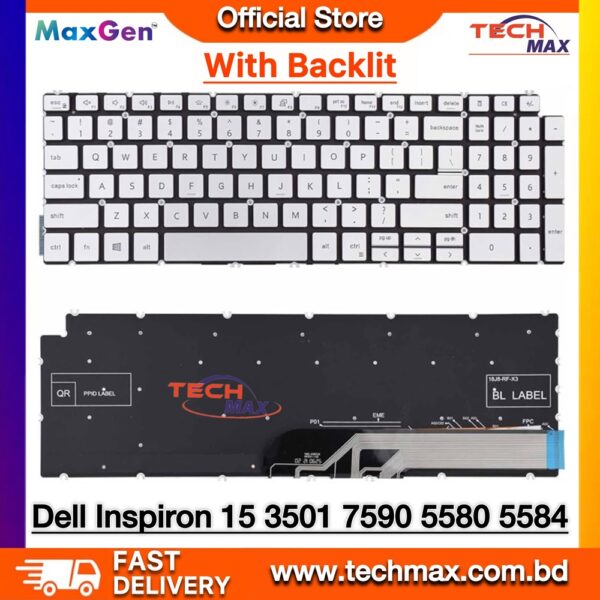 Dell Inspiron 15 3501 5501 5590 7500 silver backlit laptop keyboard replacement