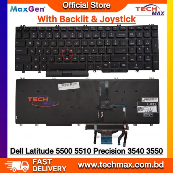 Dell Latitude 5500 5510 Precision 3540 backlit keyboard with pointer replacement