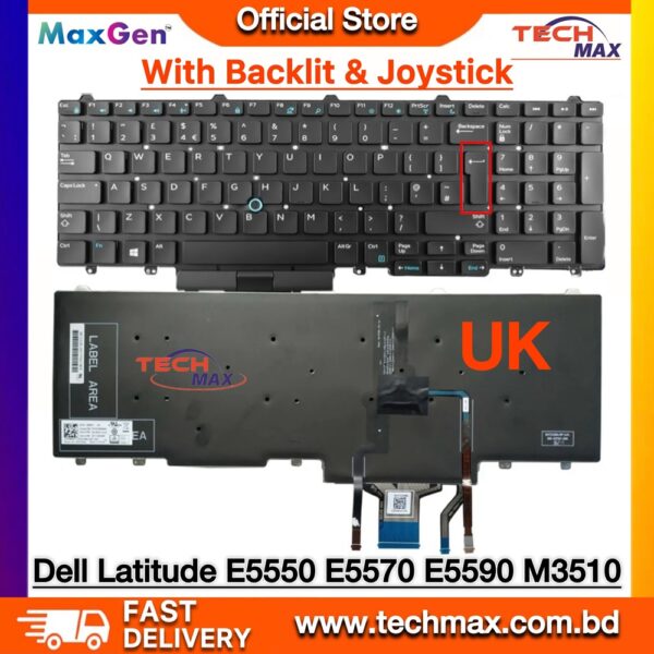 Dell Latitude E5550 E5570 E5580 E5590 Precision 7510 keyboard with pointer backlit UK layout Bangladesh
