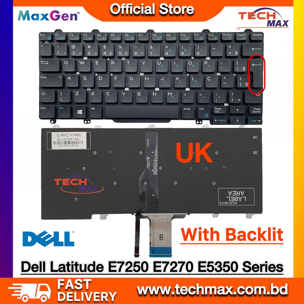 Dell Latitude E7250 E5250 E5270 P25S Latitude 3150 3160 3350 5250 Series Laptop Keyboard With Backlit – UK 1 Dell Latitude E7250 E5250 E5270 UK backlit keyboard replacement Bangladesh