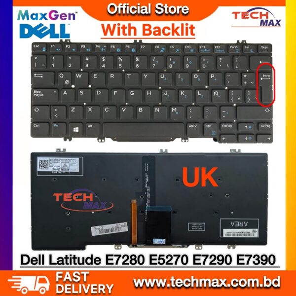 Dell Latitude E7280 E5280 E7390 UK layout backlit keyboard Bangladesh