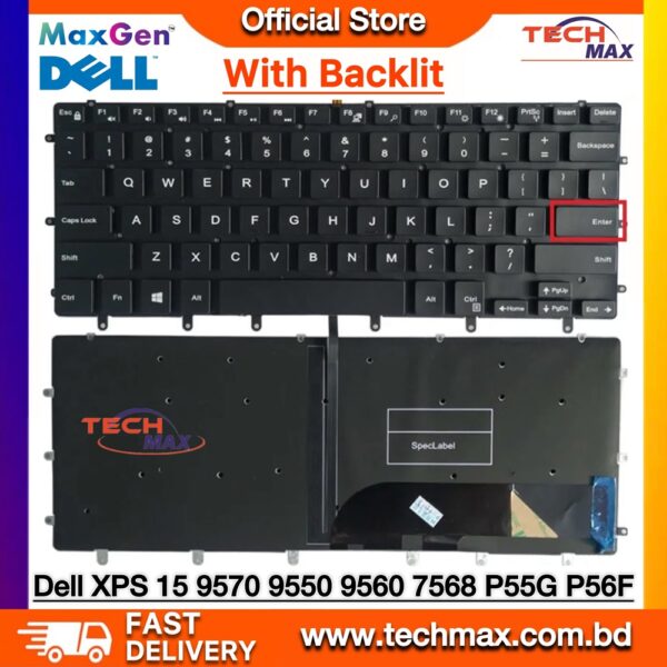 Dell XPS 15 9570 9560 9550 7590 backlit keyboard replacement GDT9F NSK-LV0BW