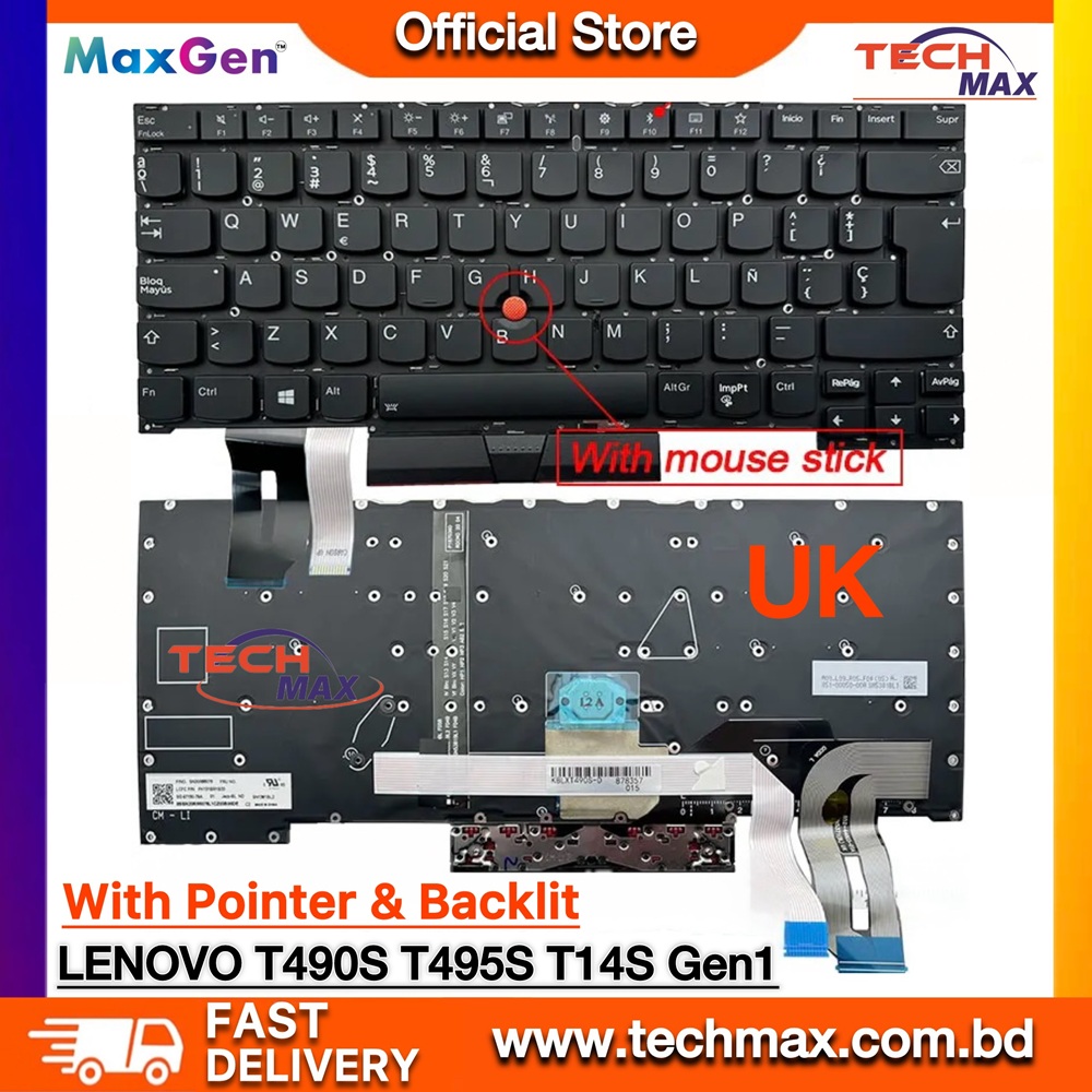 Lenovo ThinkPad T490s T495s X1 Extreme P1 UK backlit keyboard with pointer Bangladesh