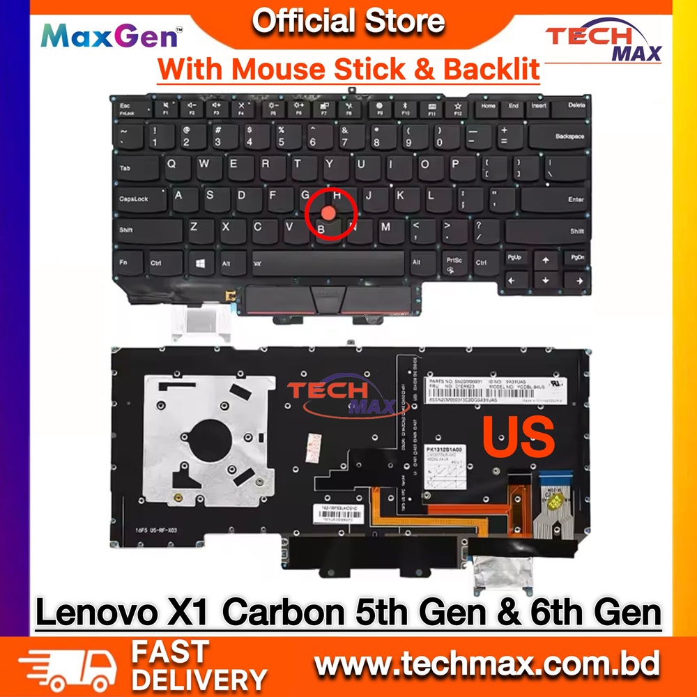 Lenovo ThinkPad X1 Carbon 5th Gen (20HR, 20HQ) 2017 & ThinkPad X1 Carbon 6th Gen (20KH, 20KG) 2018 Backlit Laptop Keyboard (With Pointer / TrackPoint) 1 Lenovo ThinkPad X1 Carbon 5th 6th Gen backlit keyboard with TrackPoint replacement