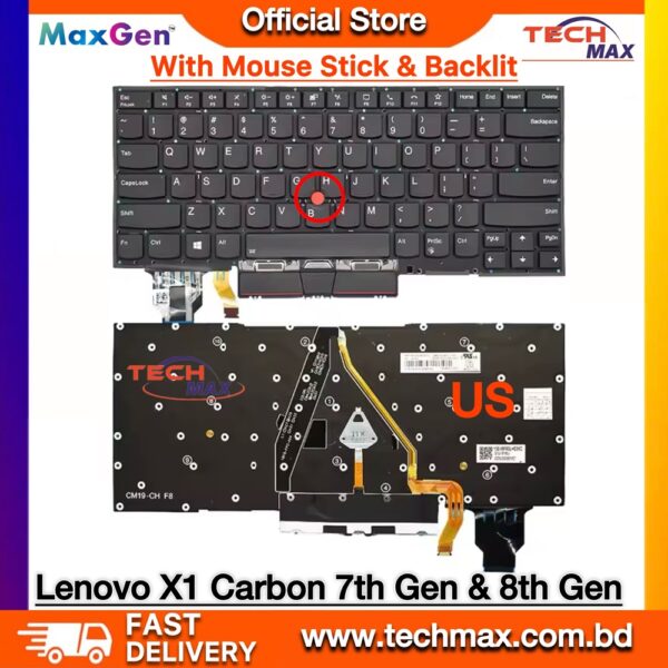 Lenovo ThinkPad X1 Carbon 7th 8th Gen backlit keyboard with TrackPoint replacement