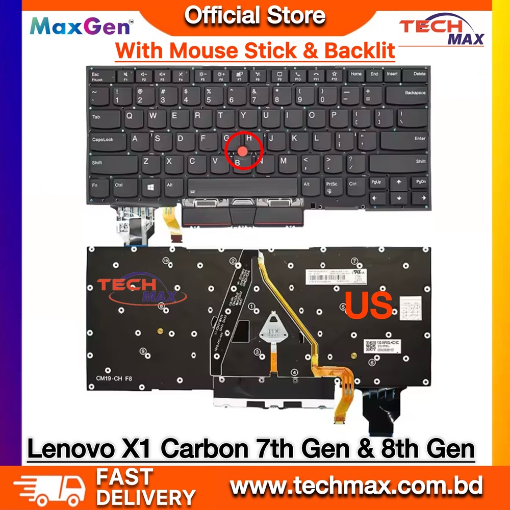 Lenovo ThinkPad X1 Carbon 7th Gen (20QD, 20QE 20R1, 20R2) 2019 & ThinkPad X1 Carbon 8th Gen (20U9, 20UA) 2020 Backlit Laptop Keyboard (With Pointer / TrackPoint) 1 Lenovo ThinkPad X1 Carbon 7th 8th Gen backlit keyboard with TrackPoint replacement