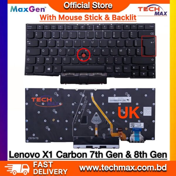 Lenovo ThinkPad X1 Carbon 7th 8th Gen UK layout backlit keyboard with TrackPoint