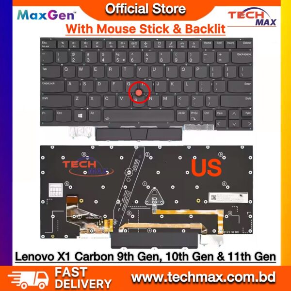 Lenovo ThinkPad X1 Carbon 9th 10th 11th Gen backlit keyboard with TrackPoint replacement