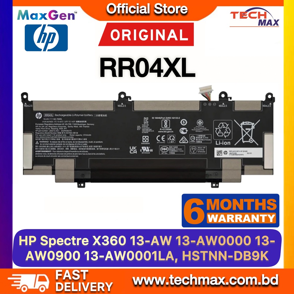 Original HP RR04XL Battery For HP Spectre X360 13-AW, 13-AW0000, 13-AW0900, 13-AW0001LA, 13-AW0023DX, 13-AW0105NC, 13-AW0200ND, 13-AW0015NG, 13-AW0050TU, HSTNN-OB1M, HSTNN-DB9K, L60213-AC1, L60373-005 Series Premium Laptop Battery 1 Original HP RR04XL Battery for Spectre x360 13-AW Laptop Battery