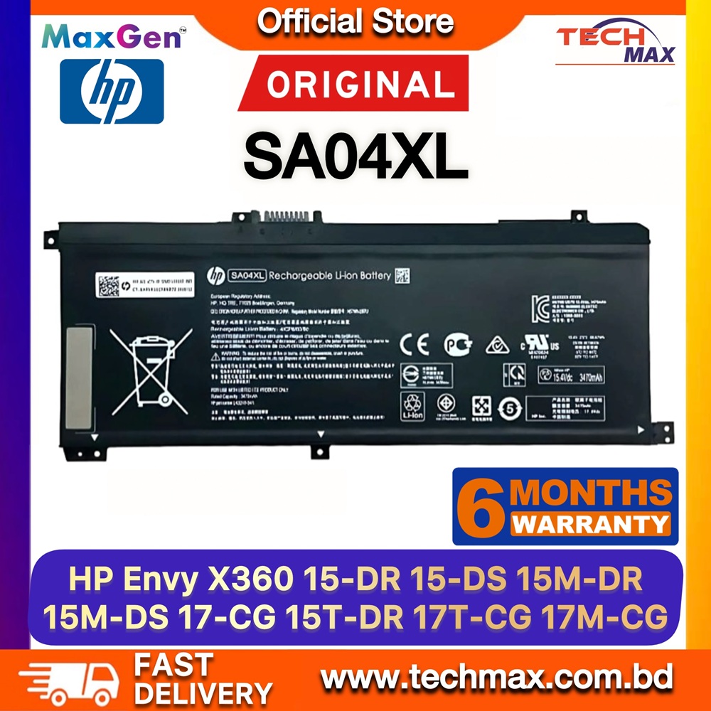 Original HP SA04XL Battery For HP Envy X360 15M-DR, 15M-DS, 15-DR, 15T-DR, 15-DS, 15Z-DS, 15S-DR, 17-CG, 17M-CG, 17T-CG 15-DR0010TX, 15M-DS0011DX, 17-CG1000, 17T-CG1000, 17M-CG0000 Series Premium Laptop Battery 1 Original HP SA04XL Battery for Envy x360 15-DR 15-DS 17-CG Laptop Battery