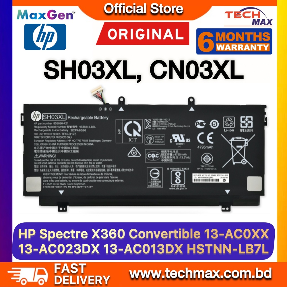 Original HP SH03XL, CN03XL Battery For HP Spectre X360 13-AC, 13-W, 13-W023DX, 13-AC001NA, 13-AC013DX, 13-AC033DX, 13-AC037TU, 13-AC052NA, 13-W013DX, 13-W031NG, 13-W002NG, 13-W003NG, HP Envy X360 13-AB, 13T-AB, 13-AB001, 13-AB099, 13T-AB000, 13-AC033DX Series Laptop Battery 1 Original HP SH03XL CN03XL Battery for Spectre x360 13 Series Laptop