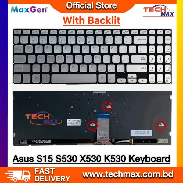 ASUS VivoBook S15 S530 Silver Backlit Keyboard replacement