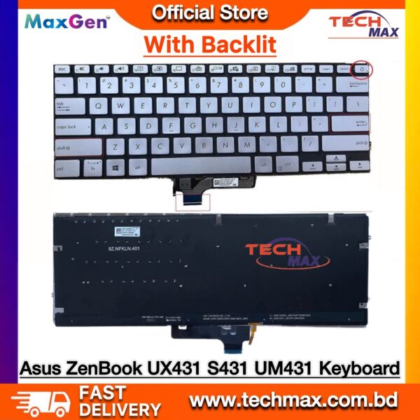 ASUS ZenBook 14 UX431 S431 X431 Keyboard UX431 UX431FL UM431 premium silver backlit laptop keyboard