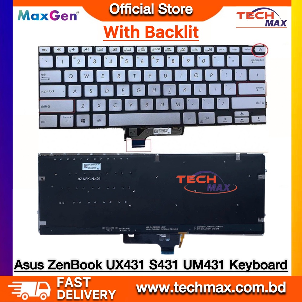 ASUS ZenBook 14 UX431 UX431U UX431F BX431 UX431FL UM431 UM431DA U4500F X431 X431FAC V431 K431 S431F S431FA S431FL Series Premium Silver Backlit Laptop Keyboard 1 ASUS ZenBook 14 UX431 S431 X431 Keyboard UX431 UX431FL UM431 premium silver backlit laptop keyboard