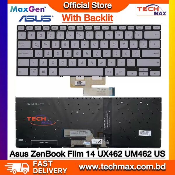 ASUS ZenBook Flip 14 UX462 UM462 Keyboard silver backlit laptop keyboard