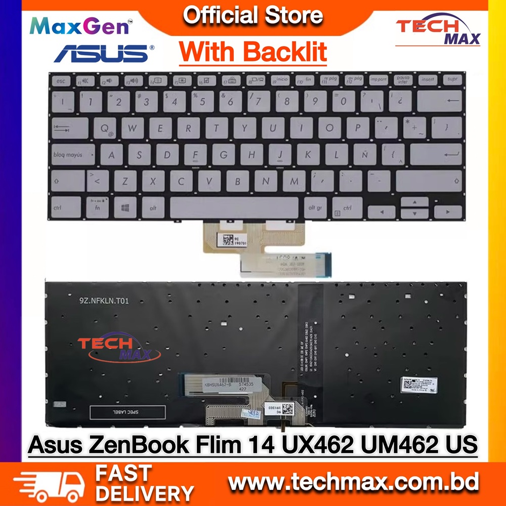 ASUS ZenBook Flip 14 UX462, UX462D, UX462DA, UX462F, UX462FA, UM462, UM462D, UM462DA Series Premium Silver Backlit Laptop Keyboard 1 ASUS ZenBook Flip 14 UX462 UM462 Keyboard silver backlit laptop keyboard