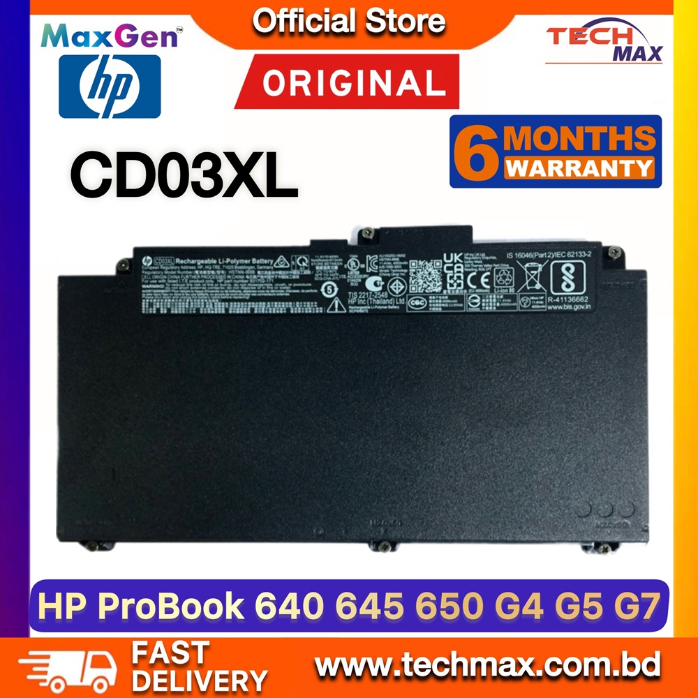 Original HP CD03XL Battery For HP ProBook 640 G4, 640 G5, 645 G4, 645 G5, 650 G4, 650 G5, 650 G7, 655 G4, 655 G5, HSTNN-LB8F, HSTNN-IB8B, HSTNN-UB7K Series Premium Laptop Battery 1 Original HP CD03XL Battery for ProBook 640 G5 650 G5 655 G5 Laptop Battery