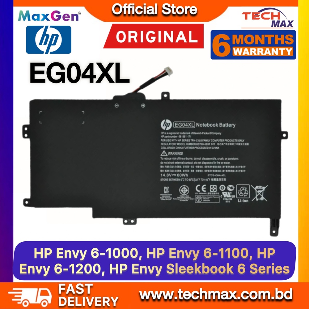 Original HP EG04XL Battery For HP Envy 6-1000, HP Envy 6-1100, HP Envy 6-1200, HP Envy Sleekbook 6 Series, HP Envy 6-1004TU, 6-1006EA, 6-1051ER, HSTNN-DB3T, HSTNN-IB3T, TPN-C103, TPN-C108 Series Premium Laptop Battery 1 Original HP EG04XL Battery for Envy 6-1000 6-1100 6-1200 Laptop Battery