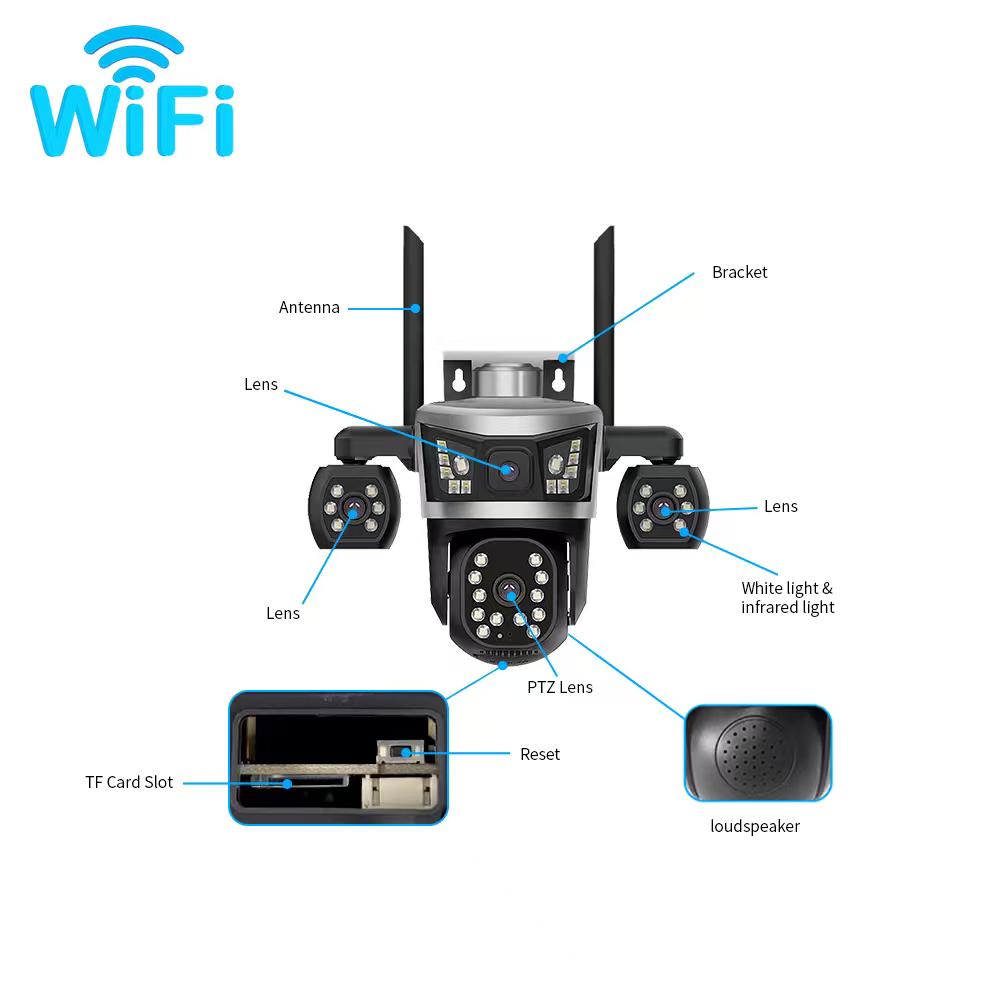 MaxGen SC41 V380 PRO Four Lens WIFI IP Camera 12MP Outdoor Waterproof 360 Degree Robotic, Wide Angle, Auto Tracking, Color Night Vision, Two Way Audio, Motion Detection PTZ CCTV Camera 2 MaxGen SC41 V380 PRO 12MP Four Lens WiFi IP Camera