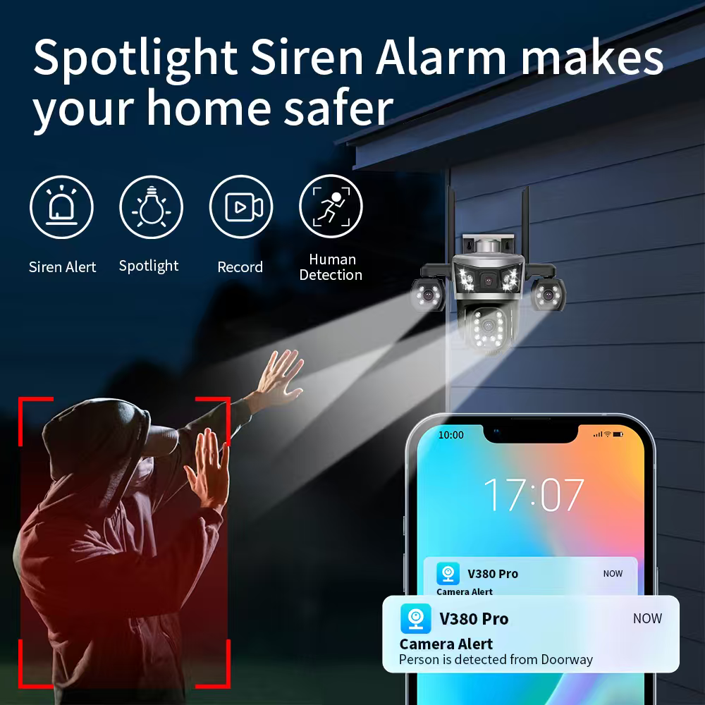 MaxGen SC41 V380 PRO Four Lens WIFI IP Camera 12MP Outdoor Waterproof 360 Degree Robotic, Wide Angle, Auto Tracking, Color Night Vision, Two Way Audio, Motion Detection PTZ CCTV Camera 5 MaxGen SC41 V380 PRO Four Lens 12MP IP Camera