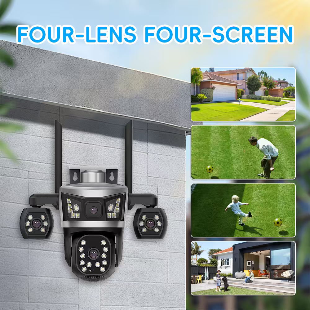 MaxGen SC41 V380 PRO Four Lens WIFI IP Camera 12MP Outdoor Waterproof 360 Degree Robotic, Wide Angle, Auto Tracking, Color Night Vision, Two Way Audio, Motion Detection PTZ CCTV Camera 4 MaxGen SC41 V380 PRO Four Lens 12MP IP Camera