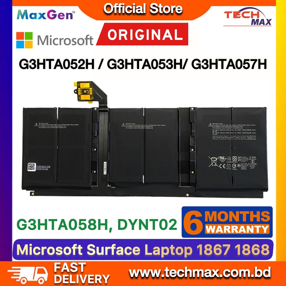 Microsoft Surface Laptop 3 1867 1868 Battery 13.5” G3HTA052H G3HTA053H G3HTA057H G3HTA058H DYNT02 Series Premium Laptop Battery 1 Microsoft Surface 3 1867 1868 Battery G3HTA052H for 13.5 inch model 1867 1868