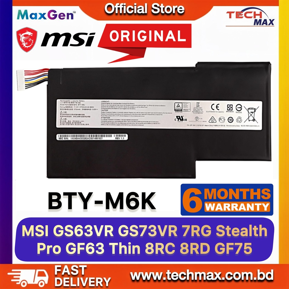 MSI BTY-M6K Laptop Battery For MSI Stealth Pro 7RG 7RG-005 7RG-036CN MSI GS63VR GS73VR Stealth Pro GF63 Thin 8RB 8RC 8RC-034CZ 8RD 8RD-031TH 9SC GF75 Thin 3RD 9SC 10SDR 9SEXR 9SD GS73 8RF MS-16K3 Series Premium Laptop Battery 1 MSI BTY-M6K Laptop battery for GS63VR GS73VR GF63 GF75 Stealth Pro laptops