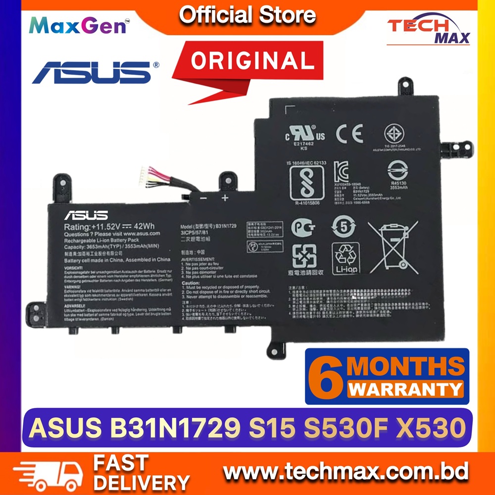 Original ASUS B31N1729 Battery For ASUS VivoBook S15 S530, S530U, S530UA, S530UF, S530FA, S530FN, S530UN, S5300F, S5300U, S5300UN, X530, X530U, X530UA, X530UF, X530FA, X530FN, X530UN, K530F, K530FN, K530FF, V530FF, P1502FF Series Laptop Battery 1 Original ASUS B31N1729 Battery for VivoBook S530 S530U X530 X530UA K530F Laptop Battery