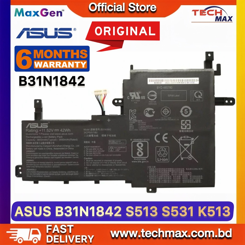 Original ASUS B31N1842 Battery For ASUS VivoBook S531F, S531FA, S531FL, K531FA, K531FL, X531F, X531FA, X531FL, K513EA, K513EQ, M513IA, M513UA, X513EA, X513EP, X513EQ, S513EA, S513EQ, F513EA, F513EP, V5050E, S5500F, V5100E, M5100U Series Laptop Battery 1 Original ASUS B31N1842 Battery for VivoBook S531FA K531FA X531FA K513EA X513EA Laptop Battery