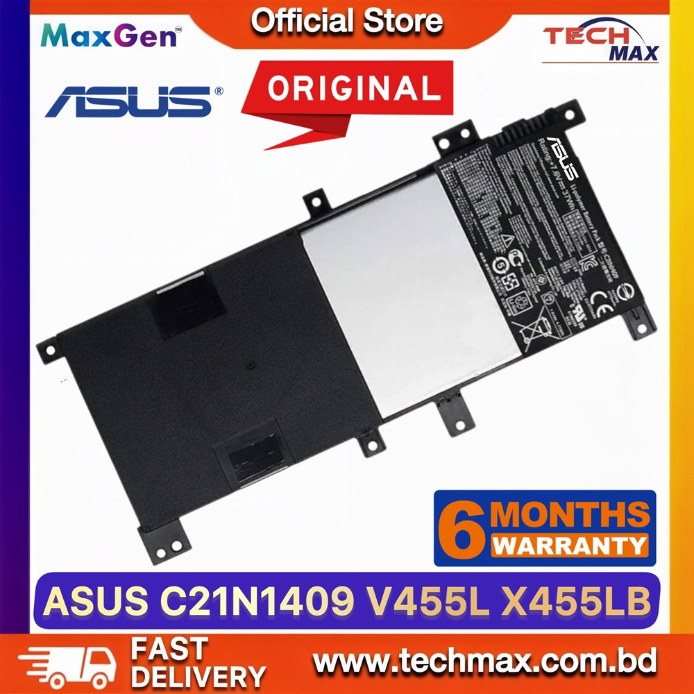 Original ASUS C21N1409 Battery For ASUS A455, A455L, A455LN, A455LNB, X454, X454L, X455, X455L, X455LA, X455LB, X455LF, X455LJ, X455LN, K455, K455L, K455LB, K455LNB, F455, F455L, V455, V455L, V455LB, VM400C, VM410L, VM490, VM490L, VM490LN, R455LN, R455LNB Series Laptop Battery 1 Original ASUS C21N1409 Battery for A455 X454 X455 K455 F455 V455 Laptop Battery