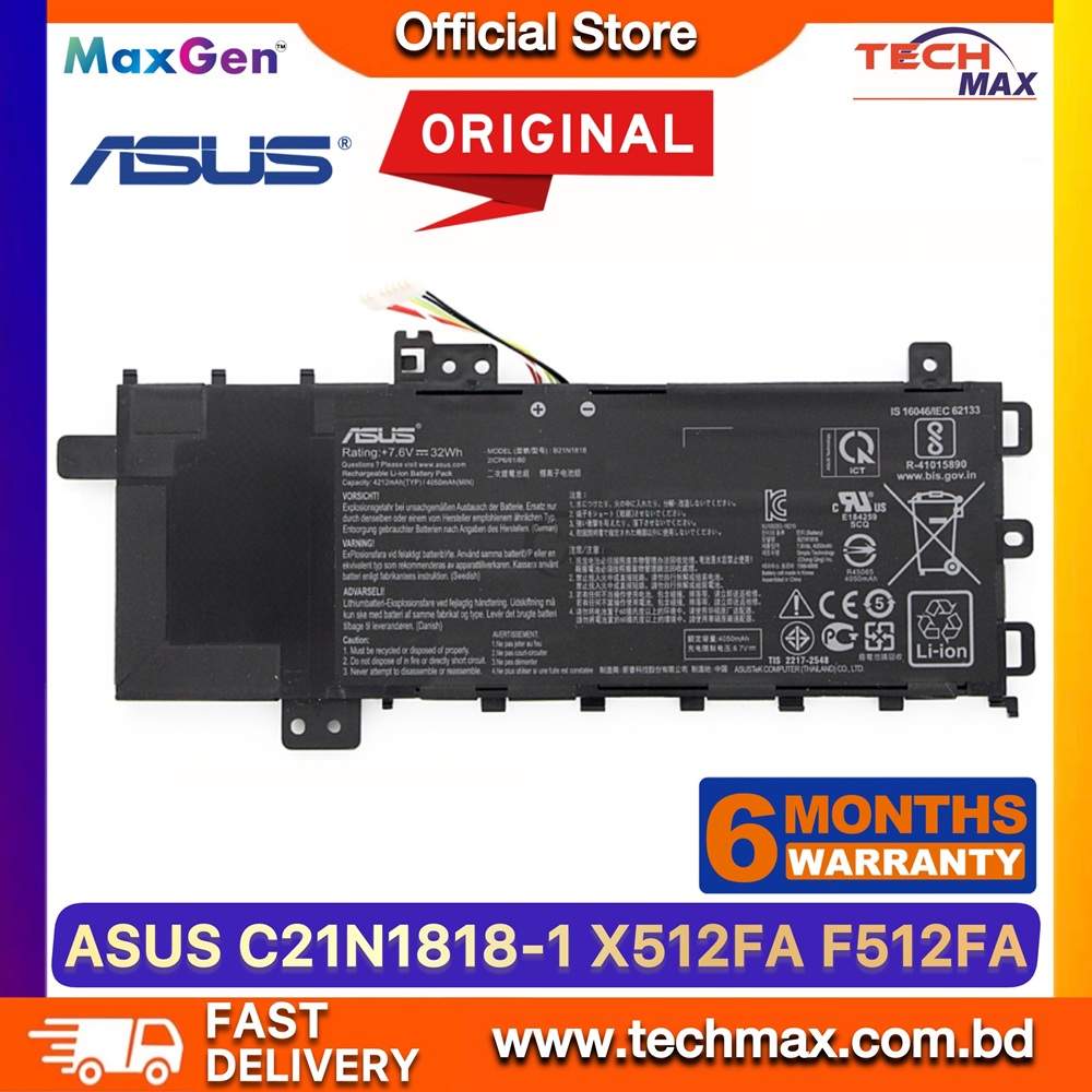 Original ASUS B21N1818-1, C21N1818-1 Battery For ASUS VivoBook X512, X509, F509, A509, M509, X409, X515, X712, X512DA, X512DK, X512FA, X512FB, X512FJ, F512, F512DA, F512FA, F512FB, F512FJ, F512FL, A512DA, A512FA, A512FB, K512FA, K512JA, K512JP, , X515DA, X515JA, X515JF, X515JP, X712FA, X712FB Series Laptop Battery 1 Original ASUS B21N1818-1 C21N1818-1 Battery for VivoBook X512 X509 X515 X712 Laptop Battery