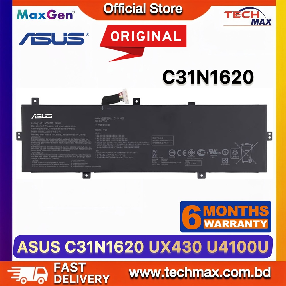 Original ASUS C31N1620 Battery For ASUS ZenBook UX430, UX430U, UX430UA, UX430UQ, UX430UN, UX430UNR, UX430UAR, UX3400U, UX3400UA, UX3400UN, UX3400UQ, BX430, BX430UA, U4100, U4100U, U4100UN, U4100UQ, PU404, PU404UF, P5240UF, P5340FA, P5440F, P5440FA, P5440FF, P5440U, P5440UA, P5440UF Series Laptop Battery 1 Original ASUS C31N1620 Battery for ZenBook UX430 UX430UA UX3400UA P5440FA Laptop Battery