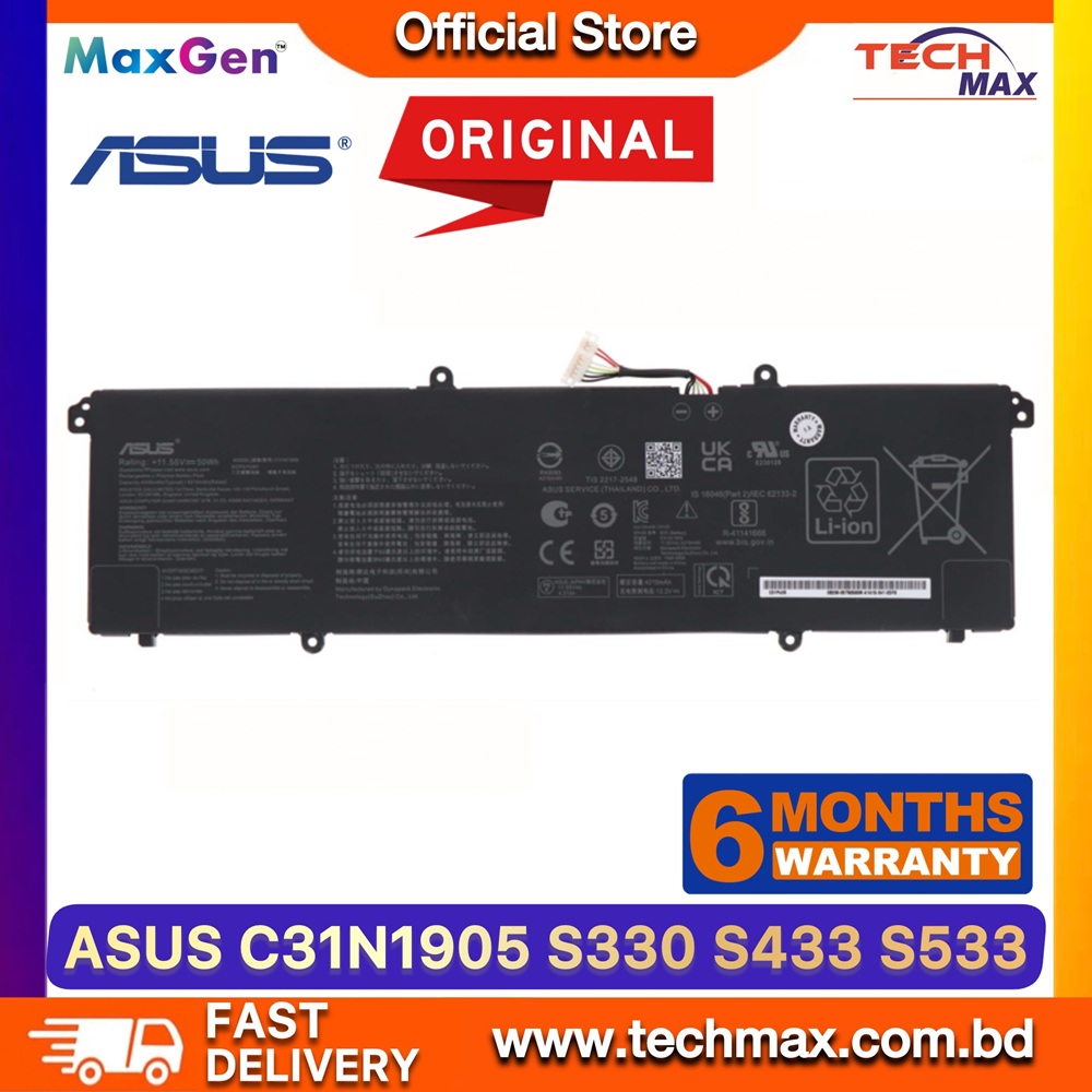 Original ASUS C31N1905 Battery For ASUS VivoBook S15 S533, S533FA, S533FL, S533EQ, S533EA, S533IA, M533IA, D533IA, K533F, S521FA, VivoBook S13 S333, S333JA, S333EA, S333JP, S333JQ, S330FA, S330FN, S330UA, S330UN, VivoBook S14 S433F, S433FA, S433FL, S433EA, S433IA, M433, M433IA, V533F Series Laptop Battery 1 Original ASUS C31N1905 Battery for VivoBook S533 S333 S433 M433 Laptop Battery