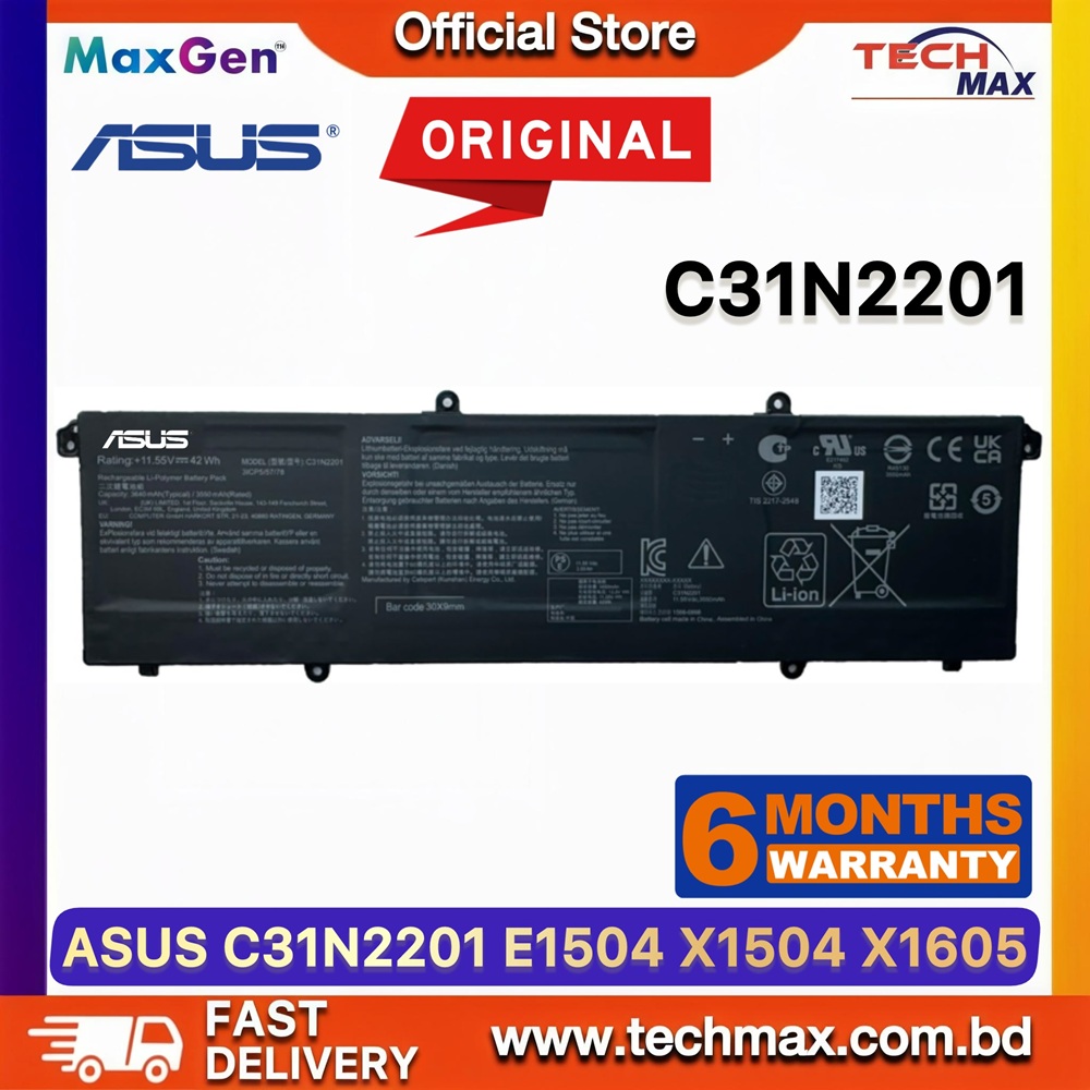Original ASUS C31N2201 Battery For ASUS VivoBook 15 X1504VA, X1504ZA, F1504ZA, E1504FA, E1504GA, S1504FA, S1504GA, VivoBook 16 OLED X1605EA, X1605ZA, X1605PA, M1605YA, S1605PA, S1605VA, VivoBook 14 OLED X1405VA, X1403VA, VivoBook S 16 Flip OLED TN3604YA, VivoBook M3504YA, M3604YA, K3604VA, K3604ZA Series Laptop Battery 1 Original ASUS C31N2201 Battery for VivoBook X1504VA X1504ZA X1605ZA X1405VA Laptop Battery