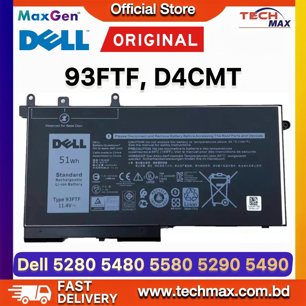 Original Dell 93FTF, D4CMT Battery For Dell Latitude 5280, 5288, 5290, 5480, 5488, 5490, 5491, 5495, 5580, 5590, 5591, E5280, E5480, E5580, E5490, E5590, E5290, E5591, E5491, Precision 15 3520, 3530, M3520, M3530 Series Laptop Battery 1 Original Dell 93FTF D4CMT Battery for Latitude 5280 5480 5580 Precision 3520 Laptop Battery
