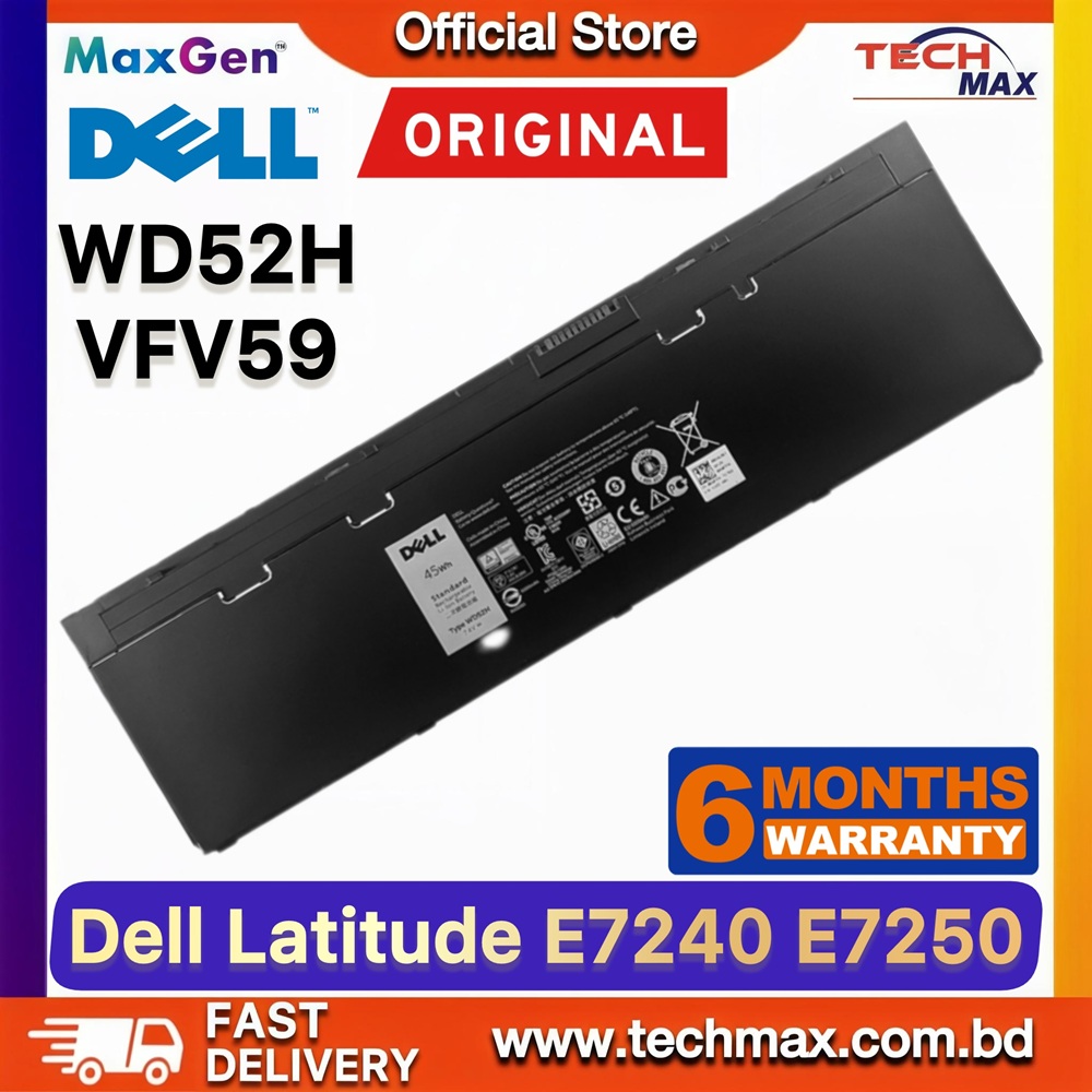 Original Dell WD52H, VFV59 Battery For Dell Latitude E7240, E7250, F3G33, KWFFN, J31N7, 451-BBFW, 451-BBFT, 451-BBFX, 451-BBFY, GD076, GVD76, HJ8KP, NCVF0, F3G33, W57CV Series Laptop Battery 1 Original Dell WD52H VFV59 Battery for Latitude E7240 E7250 Laptop Battery