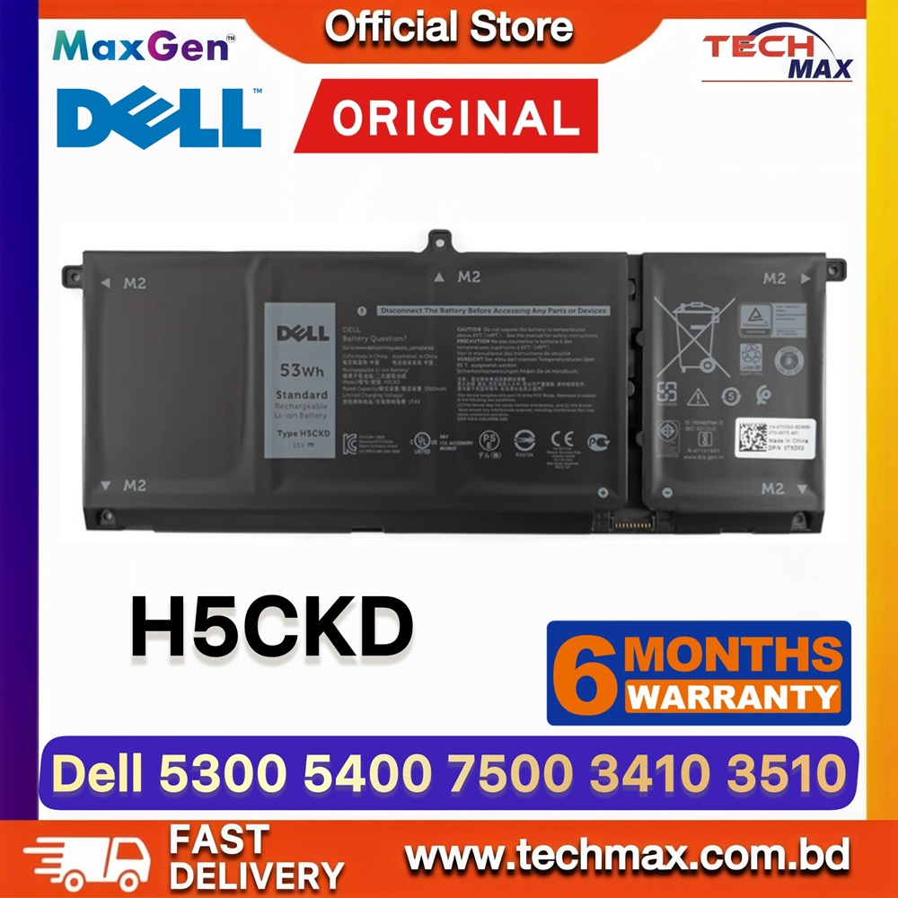 Original Dell H5CKD Battery For Dell Latitude 3410, 3510, 3120, 3140, Inspiron 5300, 5301, 5400 (2-in-1), 5401, 5402, 5406 (2-in-1), 5408, 5409, 5501, 5502, 5505, 5508, 5509, 7300 (2-in-1), 7306 (2-in-1), 7405 (2-in-1), 7500 (2-in-1), 7506 (2-in-1), Vostro 5300, 5301, 5401, 5402, 5501, 5502 Series Laptop Battery 1 Original Dell H5CKD Battery for Inspiron 5300 5401 5501 Latitude 3410 Vostro 5300