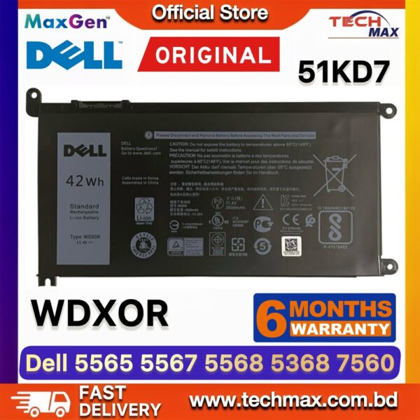 Original Dell WDXOR 51KD7 Battery for Inspiron 5368 5378 7460 Laptop Battery