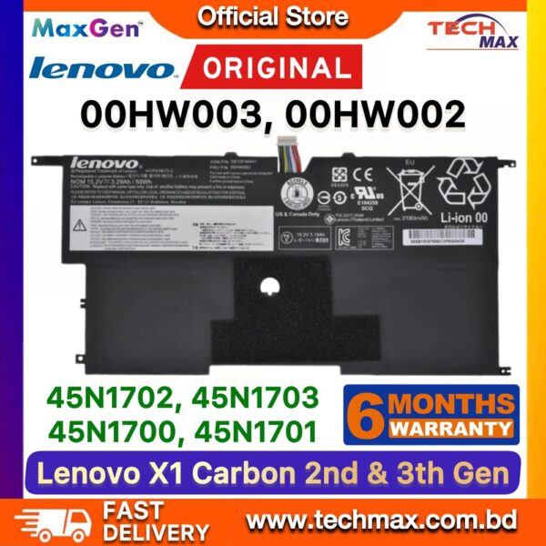 Original Lenovo 00HW003 00HW002 Battery for ThinkPad X1 Carbon 3rd Generation 20BS 20BT Laptop Battery