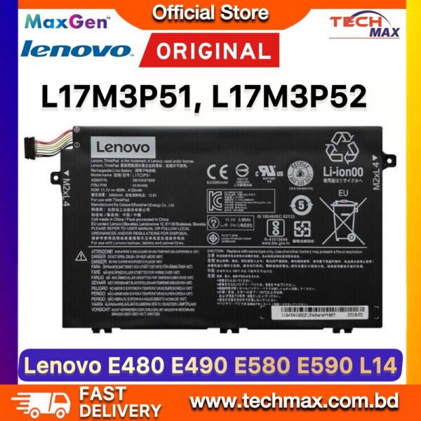 Original Lenovo L17M3P51 L17M3P52 Battery for ThinkPad E480 E490 E580 E590 E14 E15 Laptop Battery