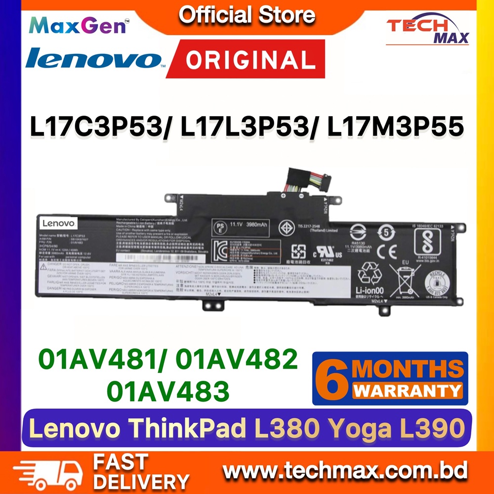 Original Lenovo L17C3P53, L17L3P53 Battery For Lenovo ThinkPad L380, L390, Yoga L380 Yoga L390, ThinkPad S2 Yoga 2018, L17M3P55, 01AV483, SB10K97627, 01AV481, SB10K97625, 01AV482, SB10K97626 Series Laptop Battery 1 Original Lenovo L17C3P53 L17L3P53 Battery for ThinkPad L380 L380 Yoga L390 Yoga Laptop Battery