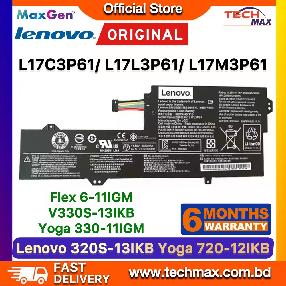 Original Lenovo L17C3P61, L17L3P61 Battery For Lenovo IdeaPad 320S-13IKB, Yoga 720-12IKB, Flex 6-11IGM, 330-11IGM, Xiaoxin 7000-13, L17M3P61, 5B10N87357, 5B10N87358, 5B10N87359 Series Laptop Battery 1 Original Lenovo L17C3P61 L17L3P61 Battery for IdeaPad 320S-13IKB 330-11IGM Yoga 720-12IKB Laptop Battery