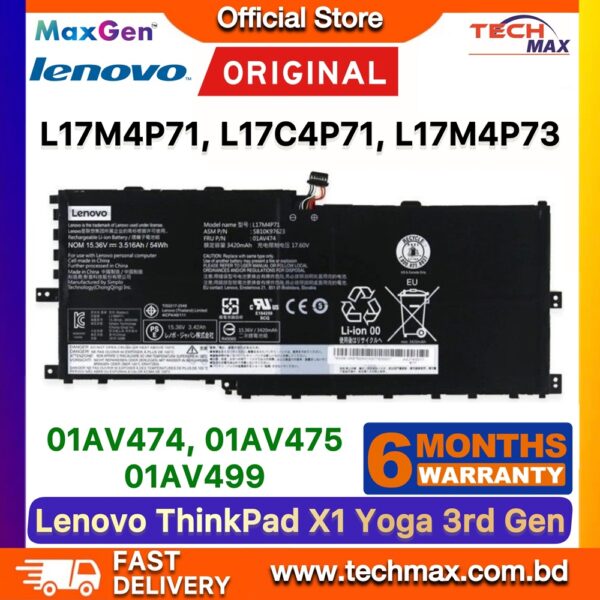 Original Lenovo L17C4P71 L17M4P73 Battery for ThinkPad X1 Yoga 3rd Gen 20LD 20LE 20LF Laptop Battery