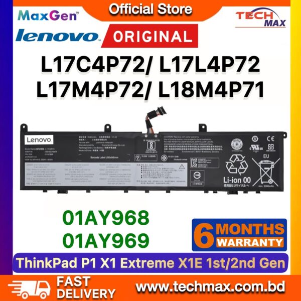 Original Lenovo L17C4P72 L18M4P71 Battery for ThinkPad X1 Extreme 1st 2nd Gen P1 Gen 1 2 Laptop Battery