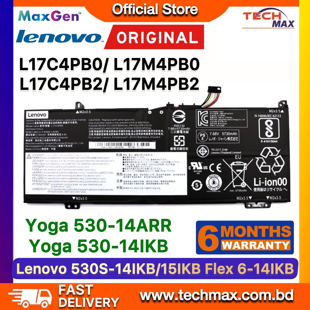 Original Lenovo L17C4PB0, L17M4PB2 Battery For Lenovo IdeaPad 530S-14IKB, 530S-14ARR, 530S-15IKB, Yoga 530-14IKB, Yoga 530-14ARR, Flex 6-14IKB, Flex 6-14ARR, XiaoXin Air 14IKBR, 15IKBR, 15ARR, 15IWL, L17M4PB0, L17C4PB2, 5B10Q16066, 5B10Q16067, 5B10Q22882, 5B10Q22883 Series Laptop Battery 1 Original Lenovo L17C4PB0 L17M4PB2 Battery for IdeaPad 530S-14IKB Yoga 530-14IKB Flex 6-14IKB Laptop Battery